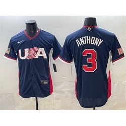 Men USA Baseball  3 Roman Anthony Navy 2026 World Baseball Classic Road Stadium Stitched Jersey