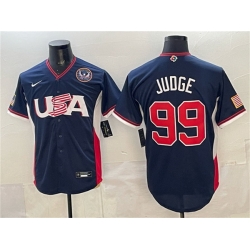 Men USA Baseball  99 Aaron Judge Navy 2026 World Baseball Classic United States 250th Anniversary Patch Road Stadium Stitched Jersey
