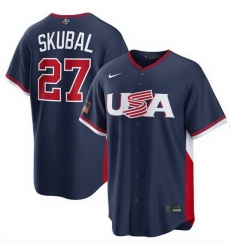 Men USA Baseball ACTIVE PLAYER Custom Navy 2026 World Baseball Classic Road Stadium Stitched Jersey